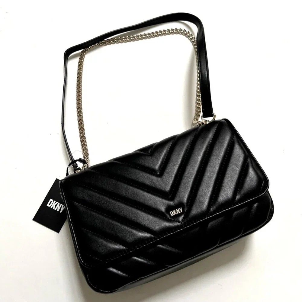 NWT DKNY Veronica Quilted Crossbody Shoulder Bag + Matching Wallet Set Black